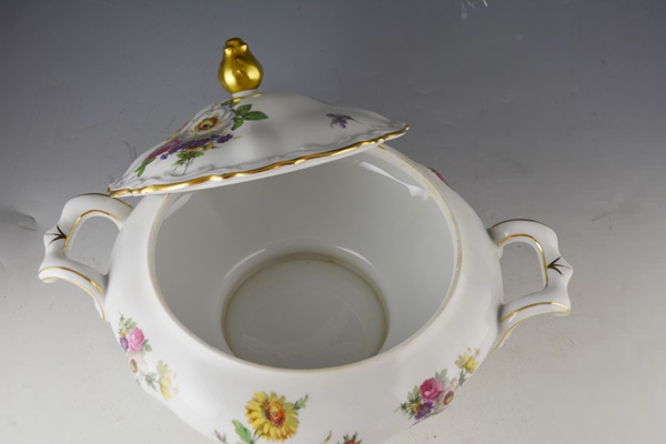 Mitterteich "Meissen Floral" Porcelain Covered Vegetable Dish and Gravy Boat