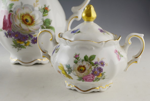 Mitterteich "Meissen Floral" Porcelain Teapot, Cream and Sugar Set
