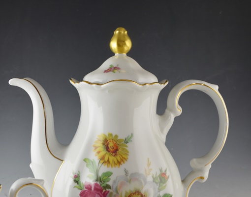 Mitterteich "Meissen Floral" Porcelain Teapot, Cream and Sugar Set