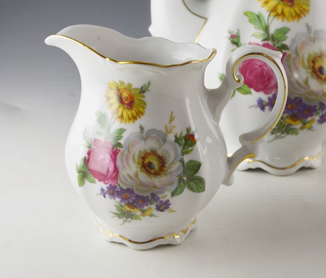 Mitterteich "Meissen Floral" Porcelain Teapot, Cream and Sugar Set