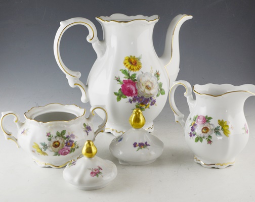 Mitterteich "Meissen Floral" Porcelain Teapot, Cream and Sugar Set