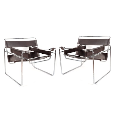 Pair of Wassily by Gavina of Italy Brown Leather and Chrome Chairs Pair of Wassily by Gavina of Italy Brown Leather and Chrome Chairs