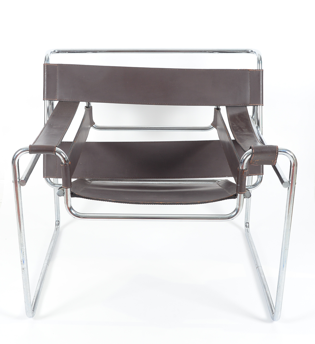 Pair of Wassily by Gavina of Italy Brown Leather and Chrome Chairs