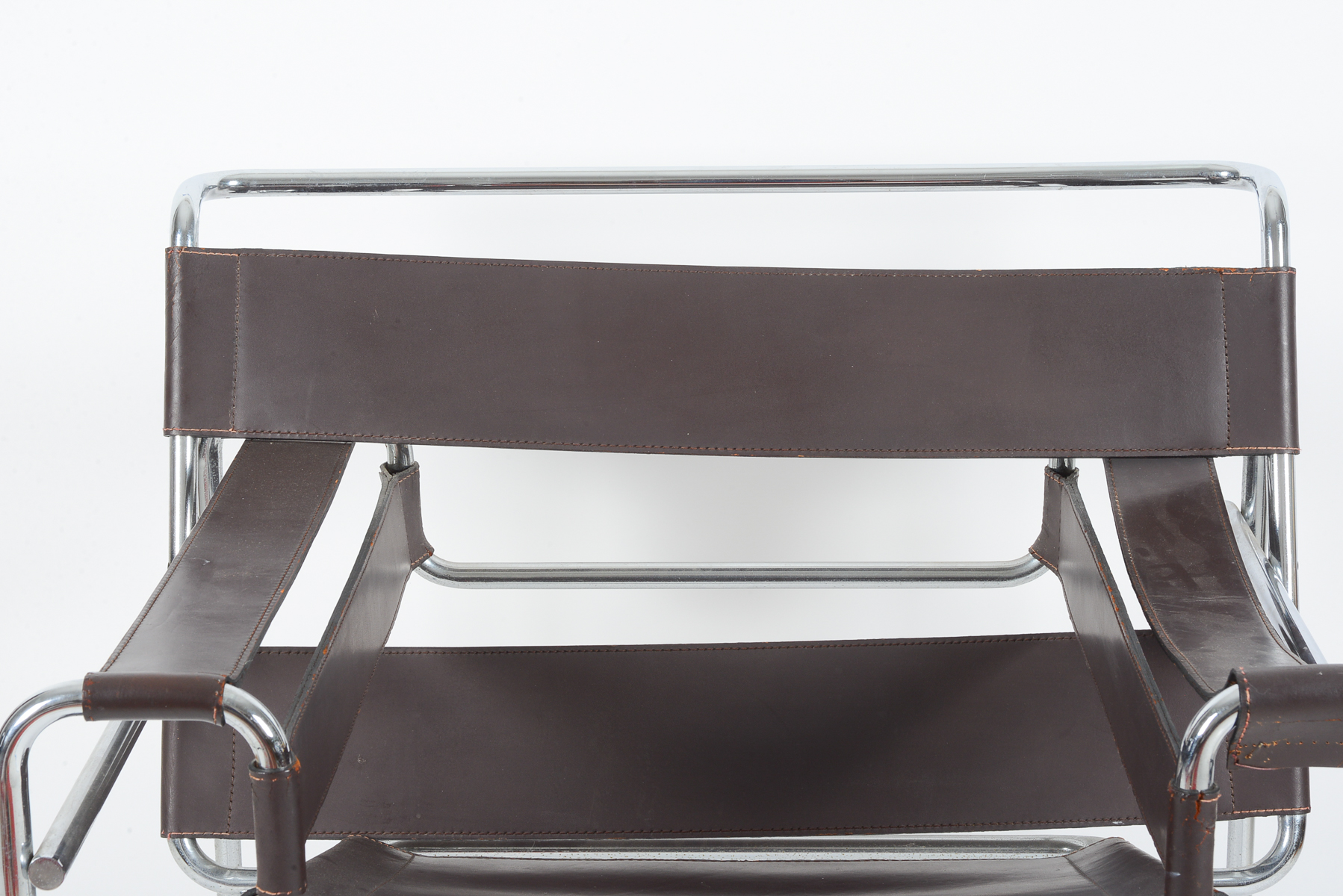 Pair of Wassily by Gavina of Italy Brown Leather and Chrome Chairs