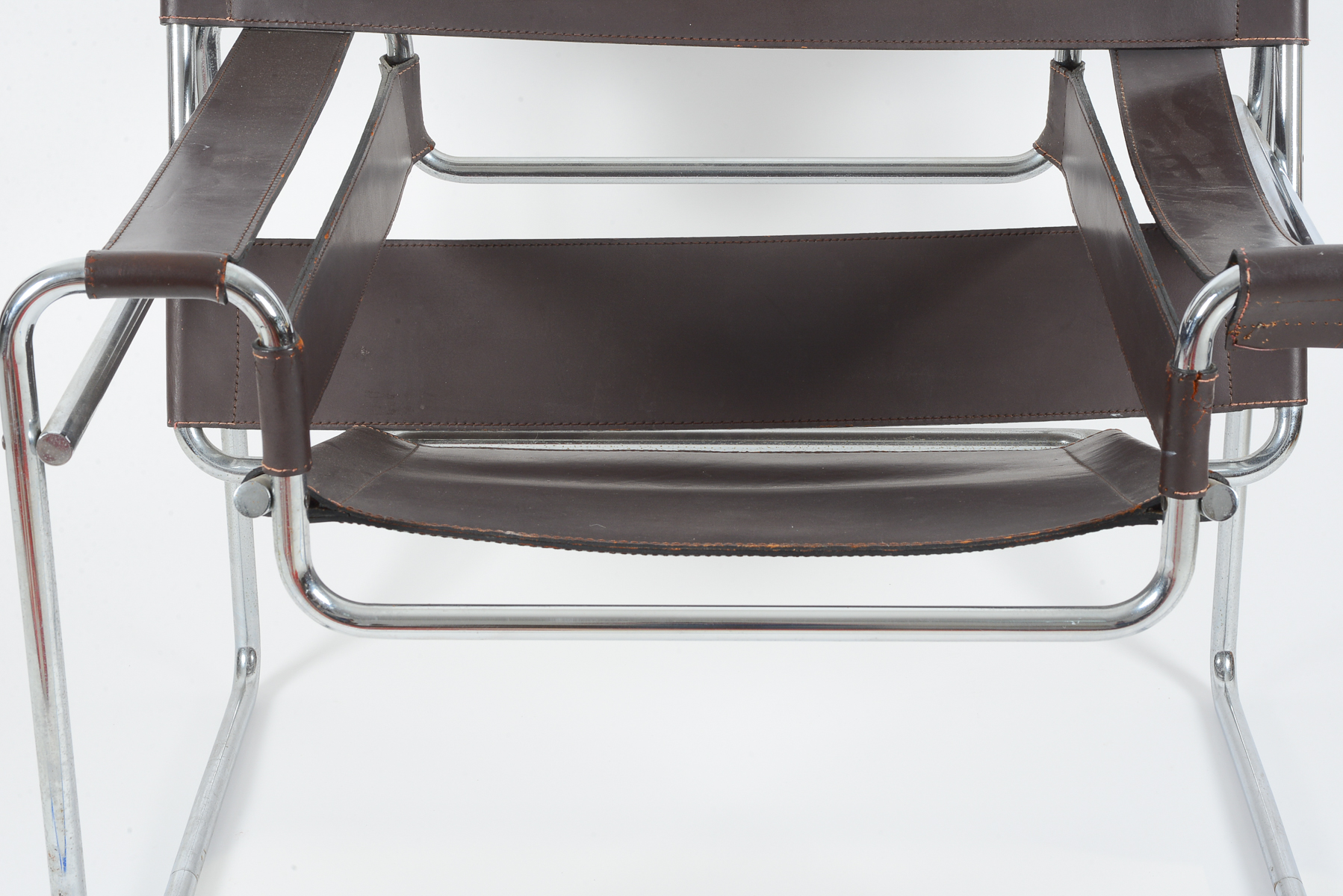 Pair of Wassily by Gavina of Italy Brown Leather and Chrome Chairs