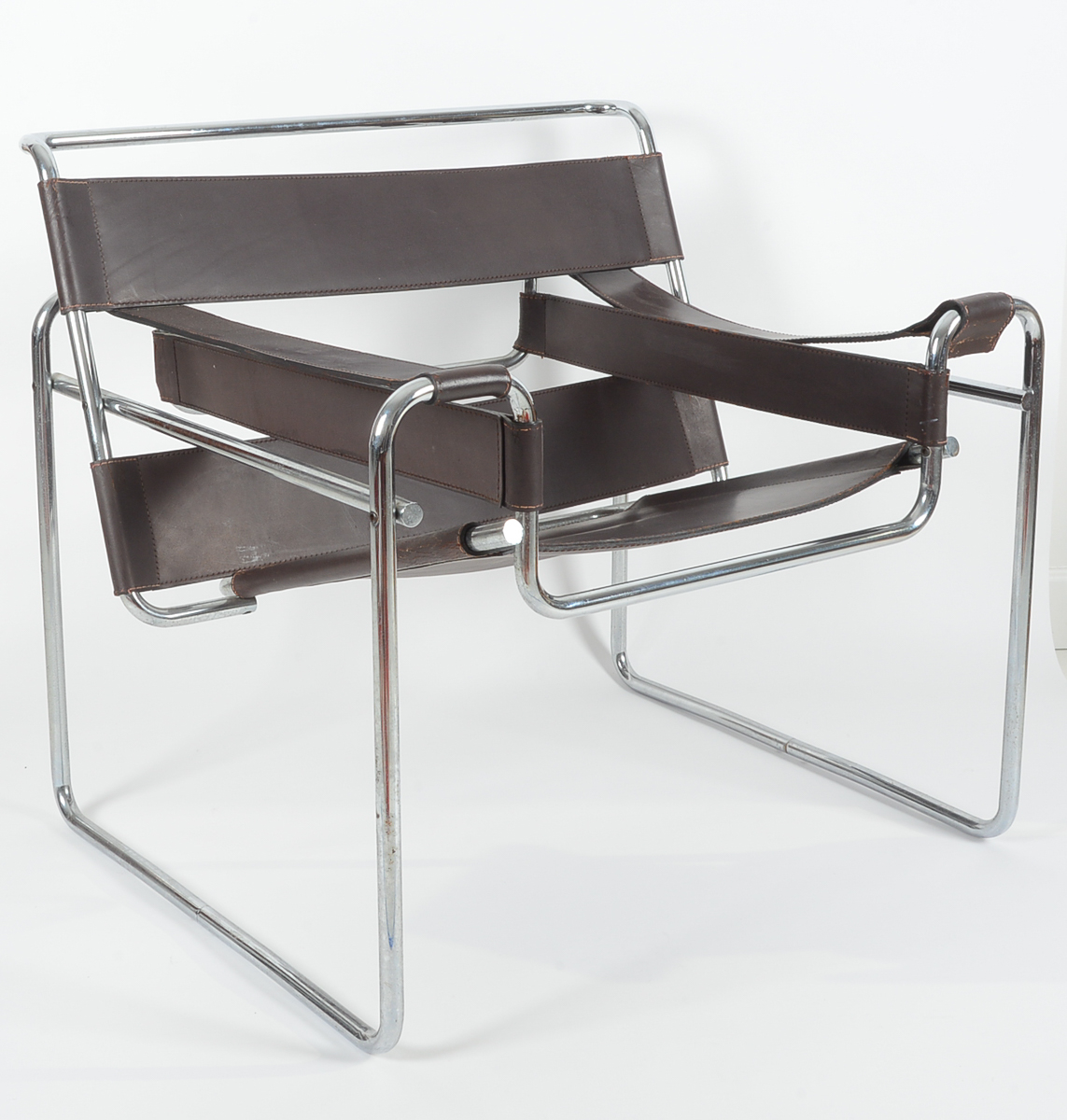 Pair of Wassily by Gavina of Italy Brown Leather and Chrome Chairs