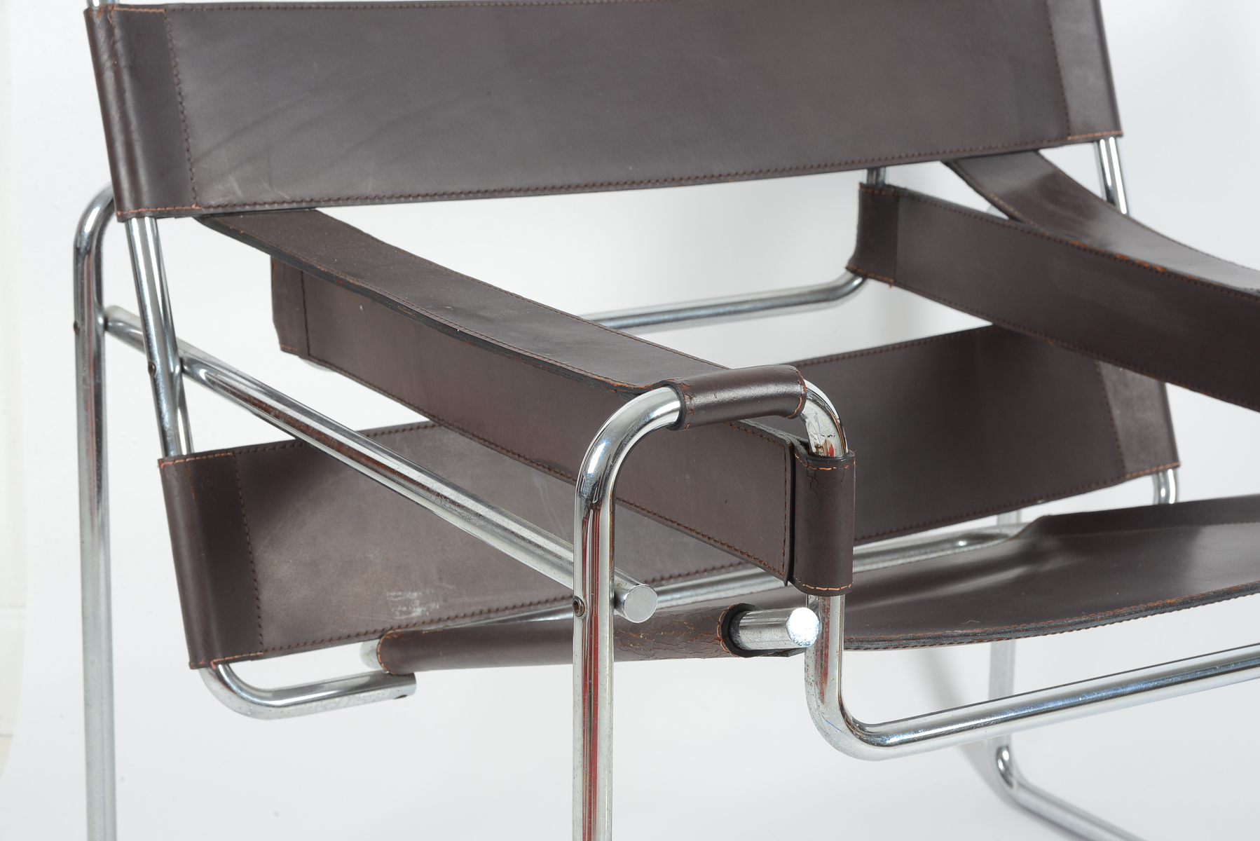 Pair of Wassily by Gavina of Italy Brown Leather and Chrome Chairs