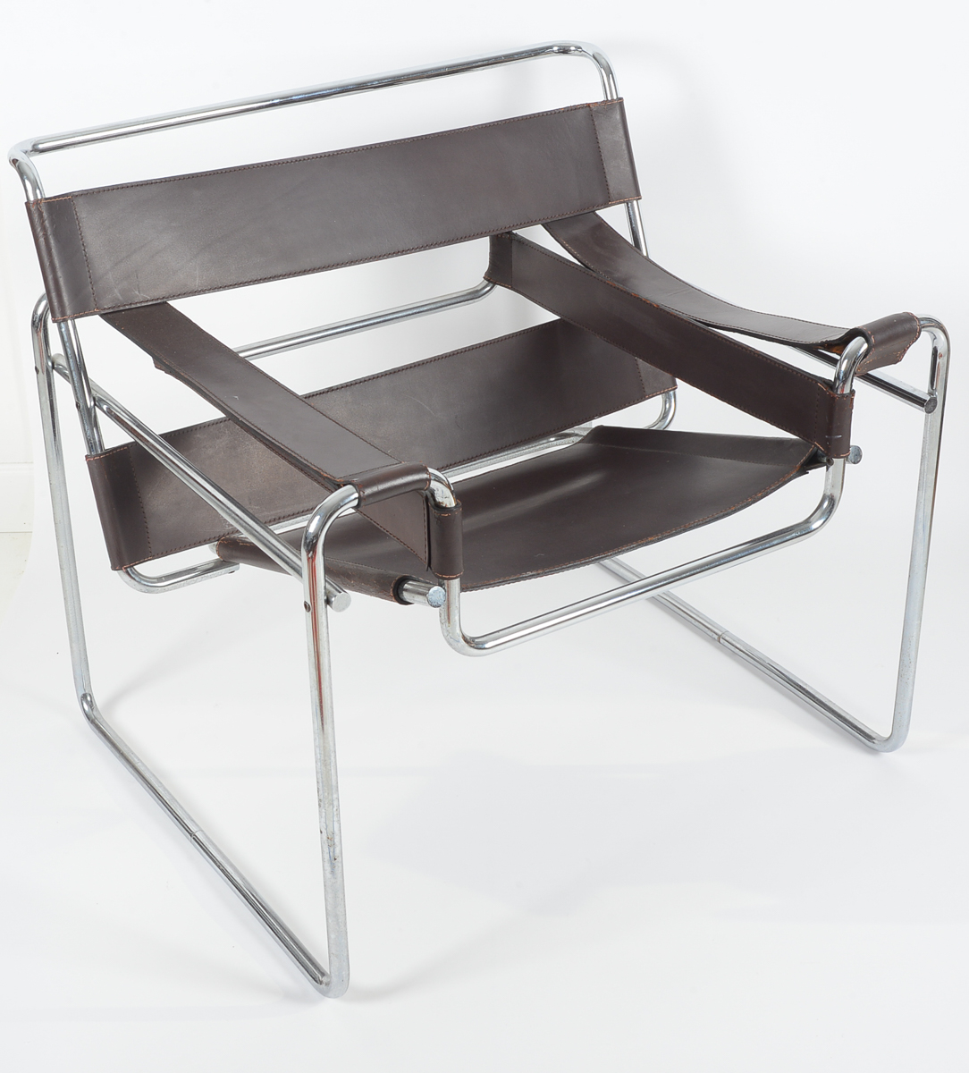 Pair of Wassily by Gavina of Italy Brown Leather and Chrome Chairs