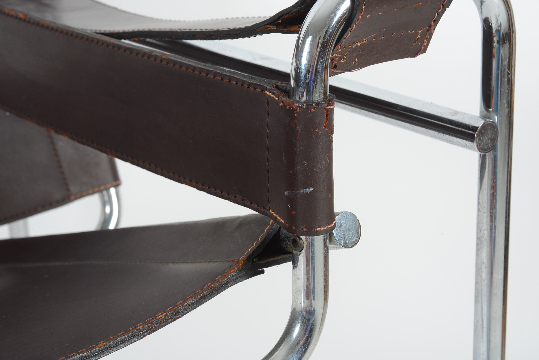 Pair of Wassily by Gavina of Italy Brown Leather and Chrome Chairs