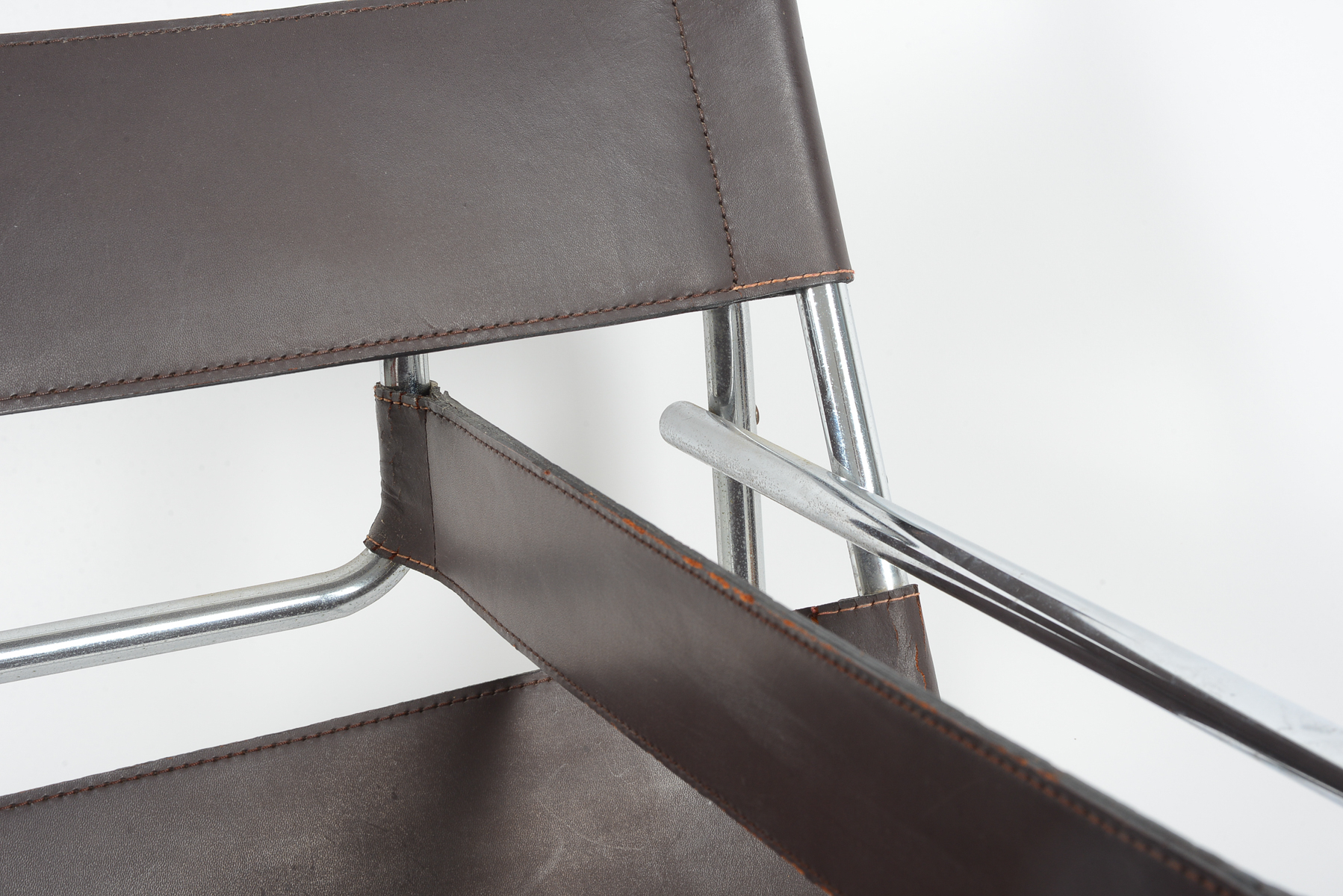 Pair of Wassily by Gavina of Italy Brown Leather and Chrome Chairs