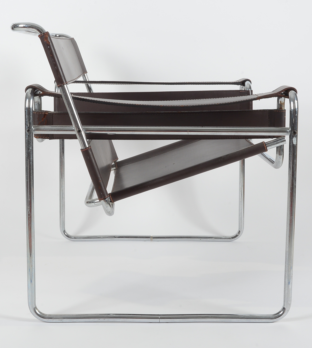 Pair of Wassily by Gavina of Italy Brown Leather and Chrome Chairs