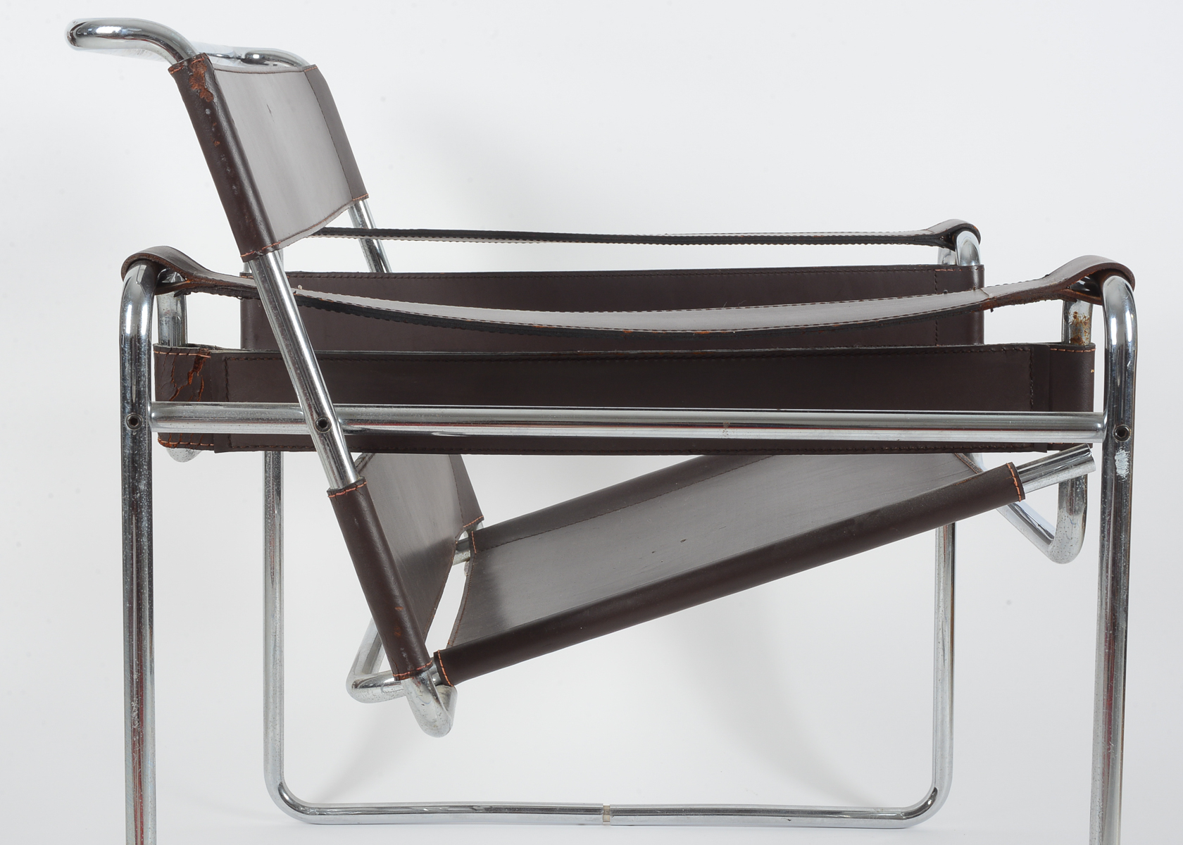 Pair of Wassily by Gavina of Italy Brown Leather and Chrome Chairs