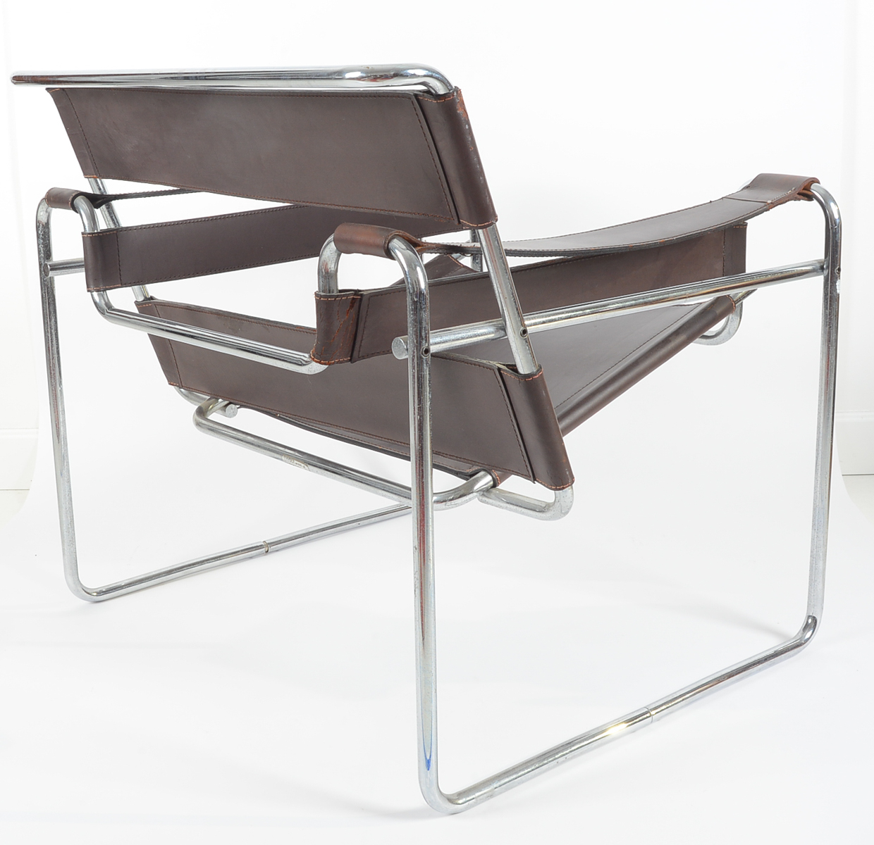 Pair of Wassily by Gavina of Italy Brown Leather and Chrome Chairs