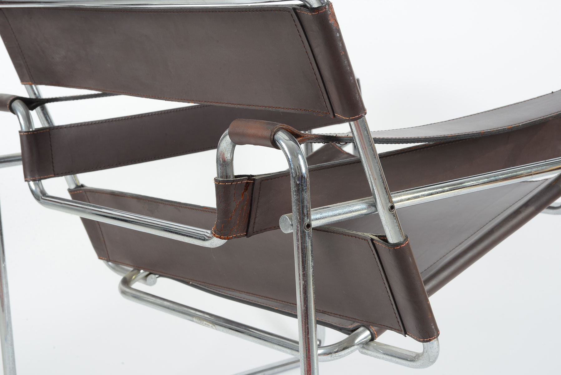 Pair of Wassily by Gavina of Italy Brown Leather and Chrome Chairs