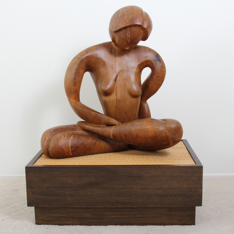 Norman Ridenour Signed 'Girl at Play' Olive Wood Sculpture