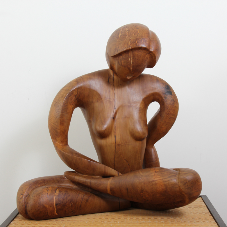 Norman Ridenour Signed 'Girl at Play' Olive Wood Sculpture
