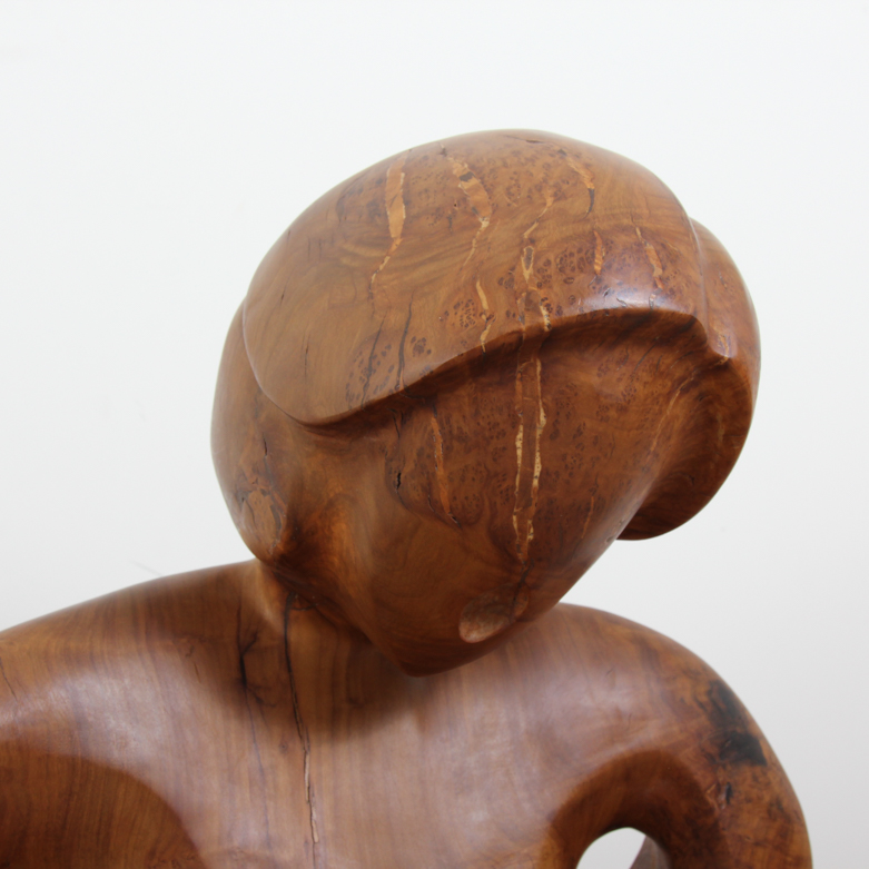 Norman Ridenour Signed 'Girl at Play' Olive Wood Sculpture
