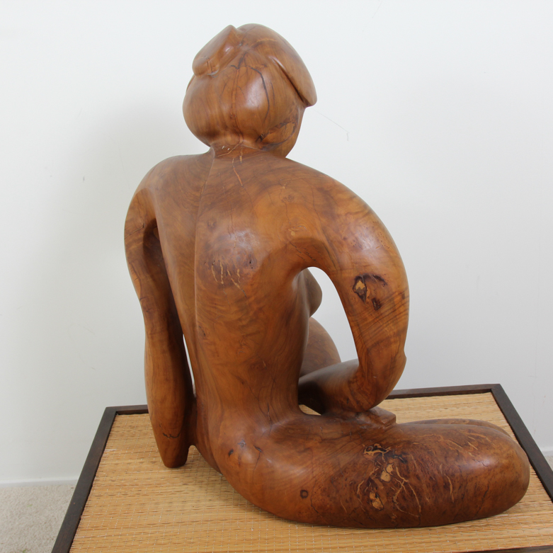 Norman Ridenour Signed 'Girl at Play' Olive Wood Sculpture