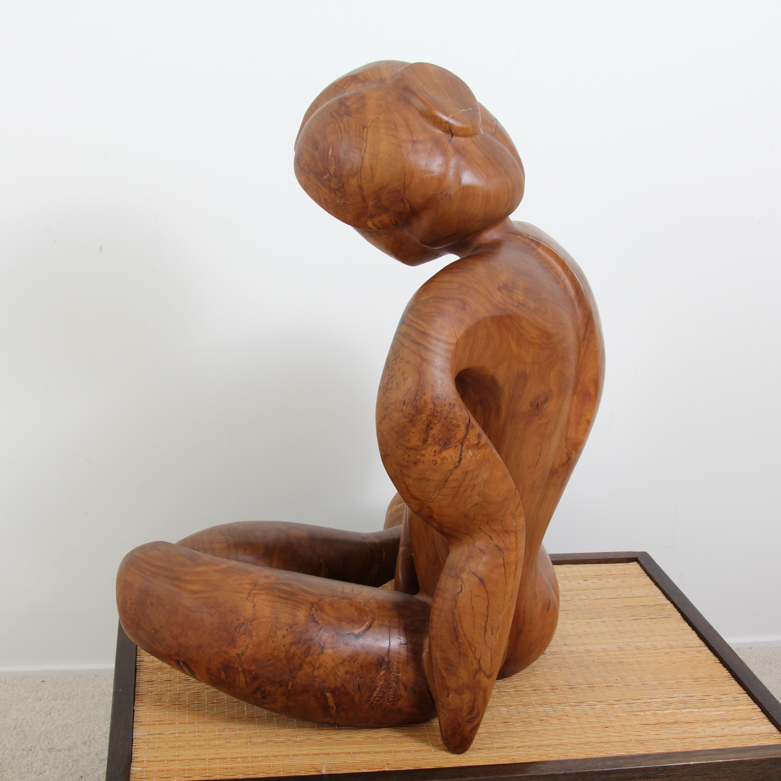 Norman Ridenour Signed 'Girl at Play' Olive Wood Sculpture