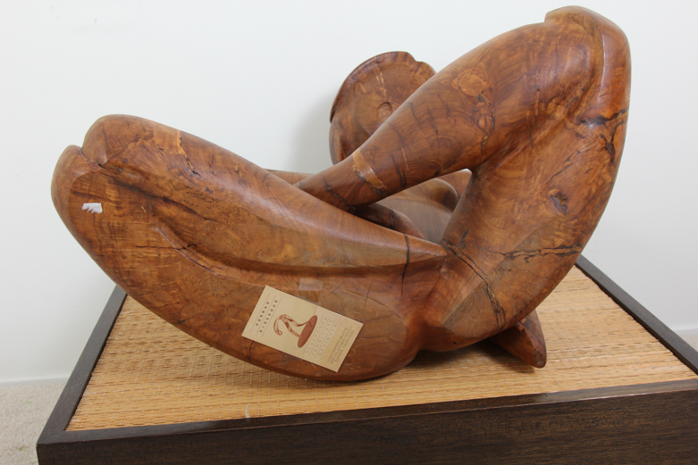 Norman Ridenour Signed 'Girl at Play' Olive Wood Sculpture