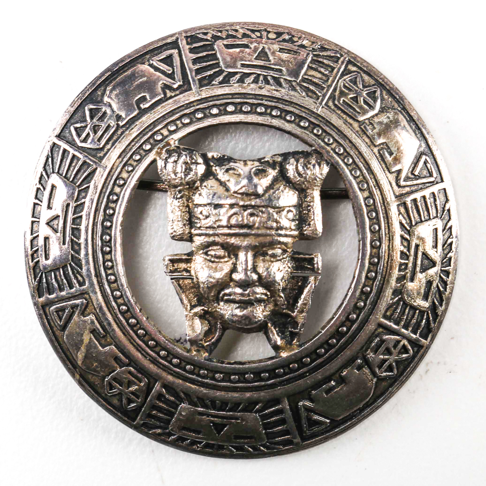 Peruvian Inca Style Sterling SIlver Brooch