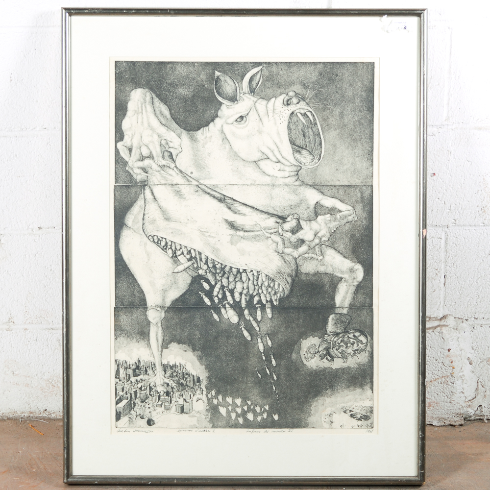 Signed Carsten Svennson "Inferno del Mundo VI" 1968 Etching