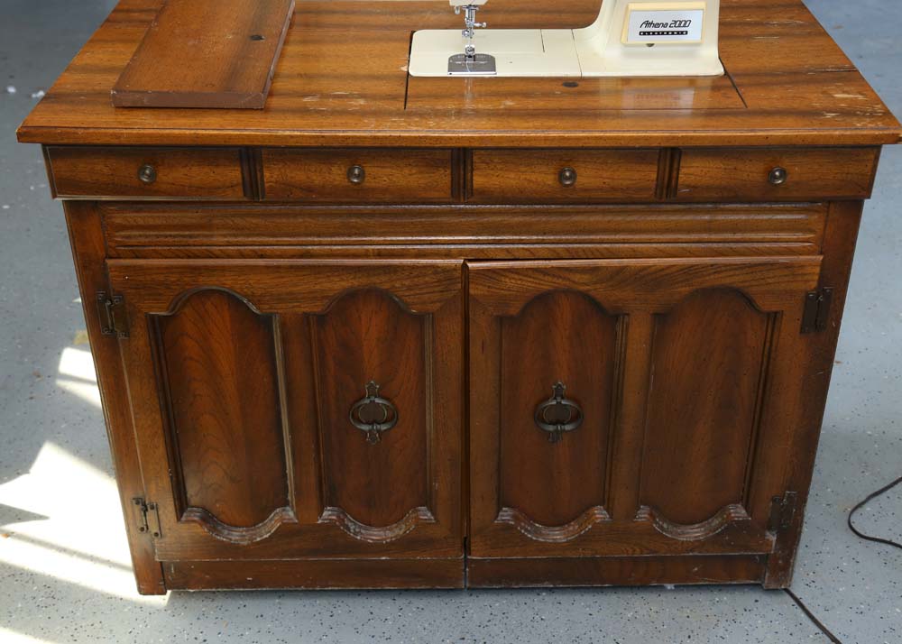 Vintage Mid Century Sewing Machine and Cabinet