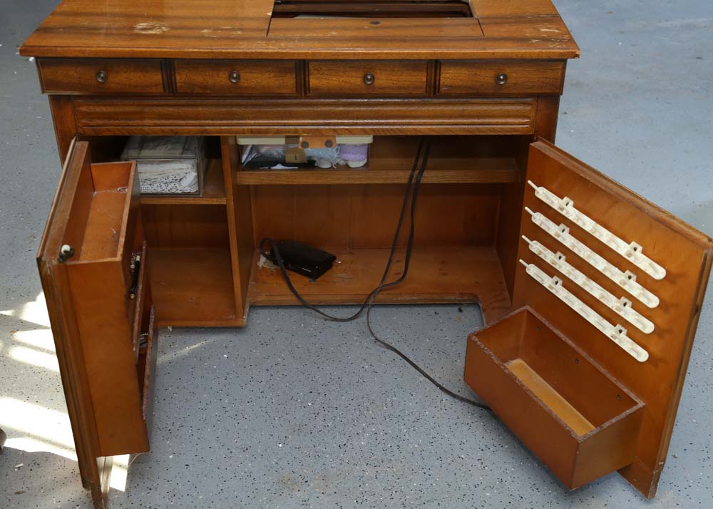 Vintage Mid Century Sewing Machine and Cabinet