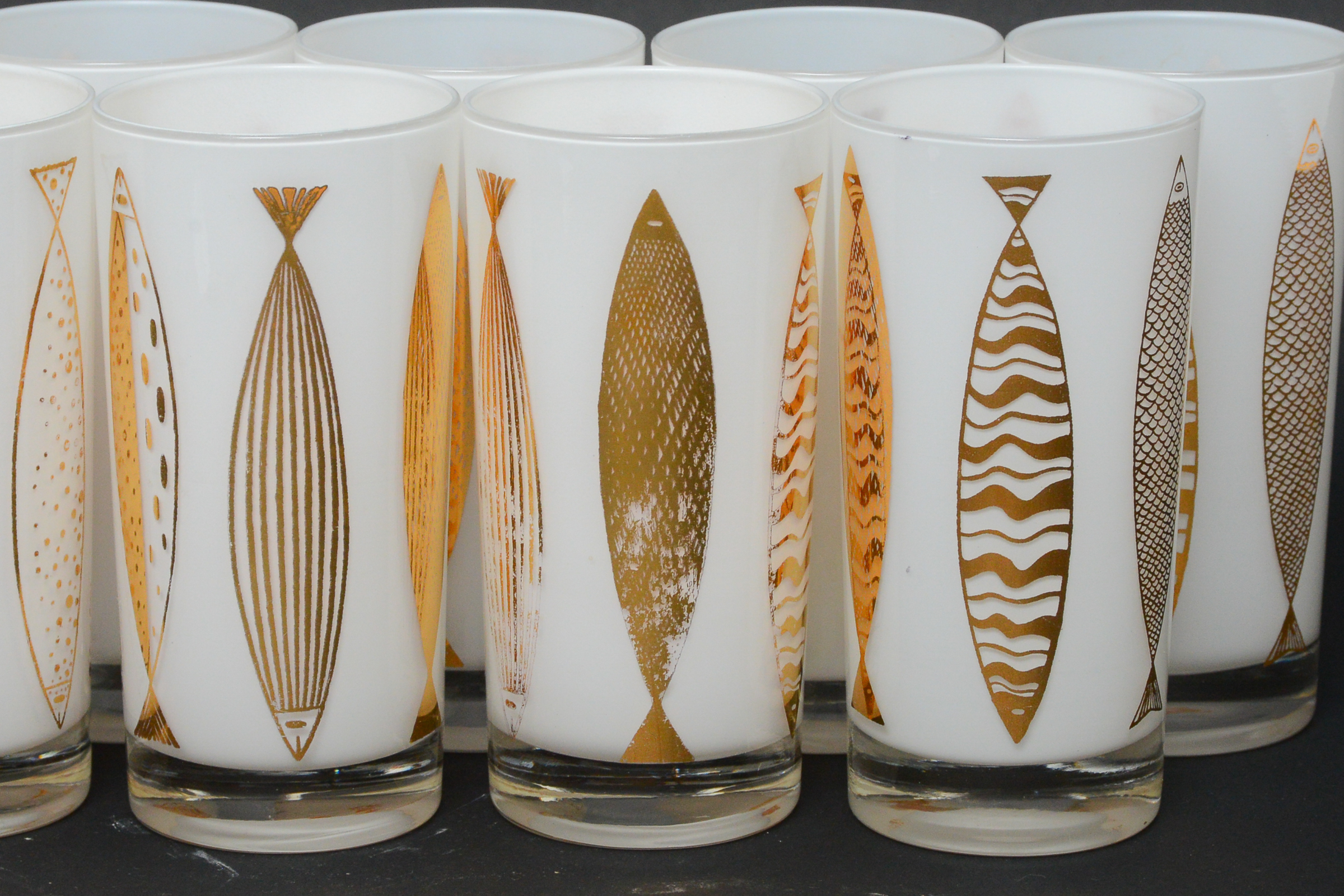 Collection of Fred Press Mid-Century Gold Highball Fish Glasses