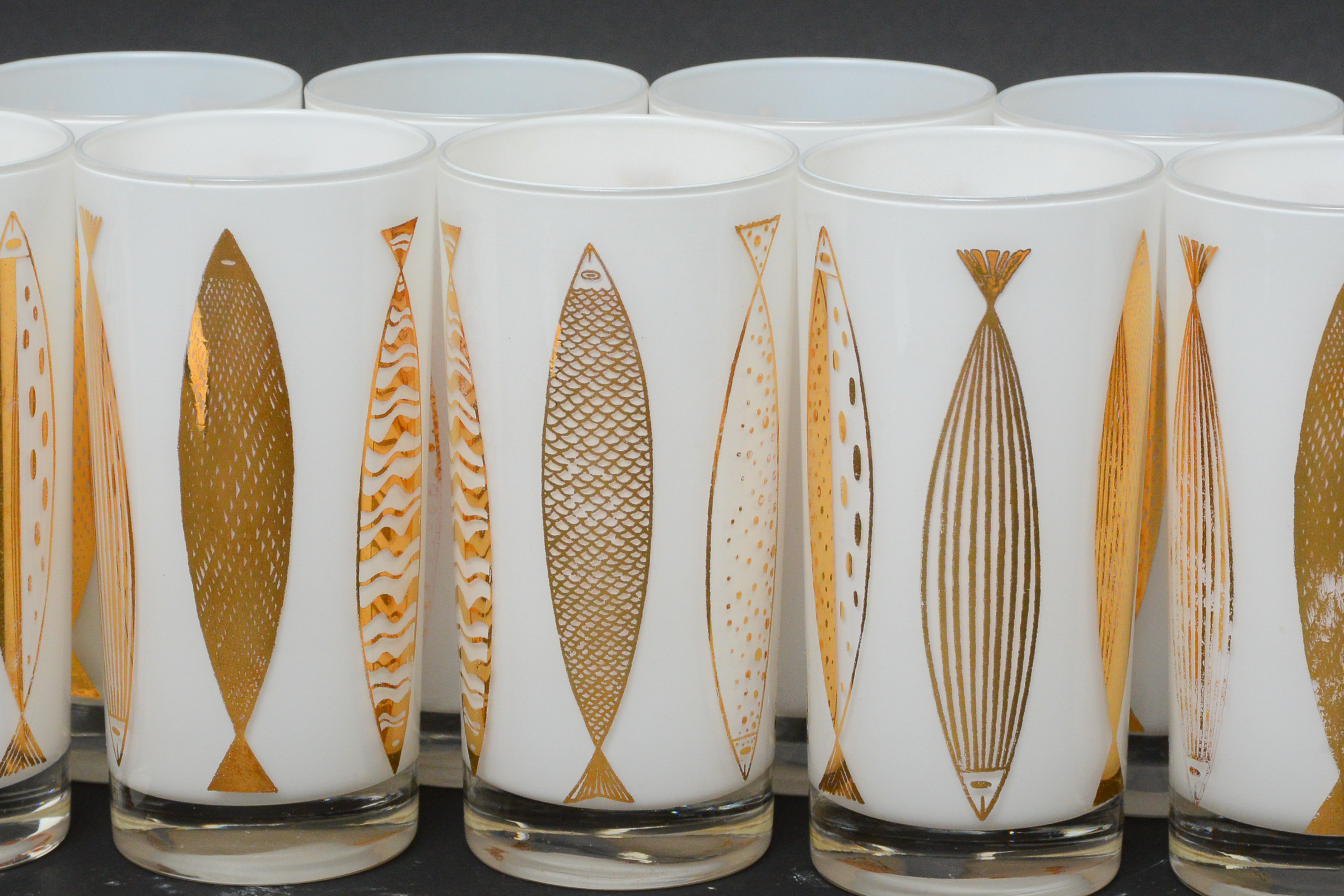 Collection of Fred Press Mid-Century Gold Highball Fish Glasses