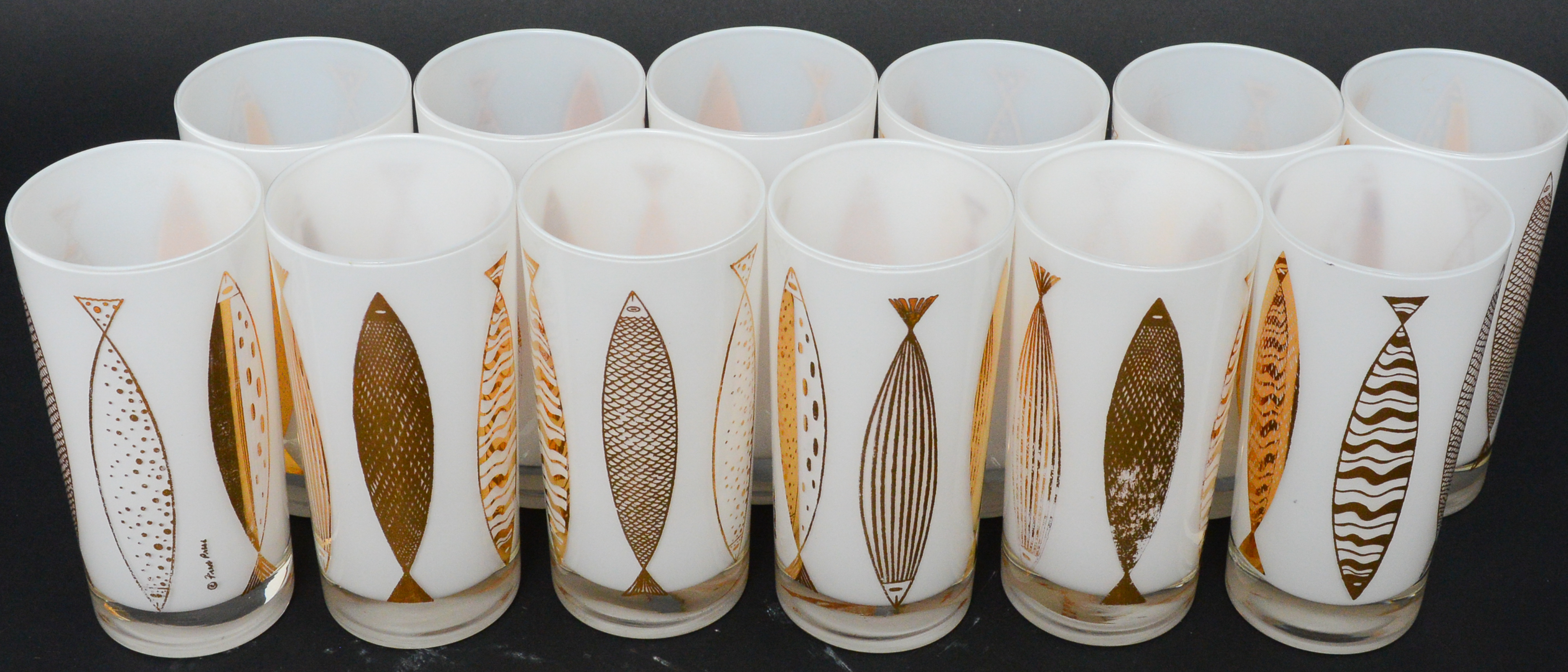 Collection of Fred Press Mid-Century Gold Highball Fish Glasses