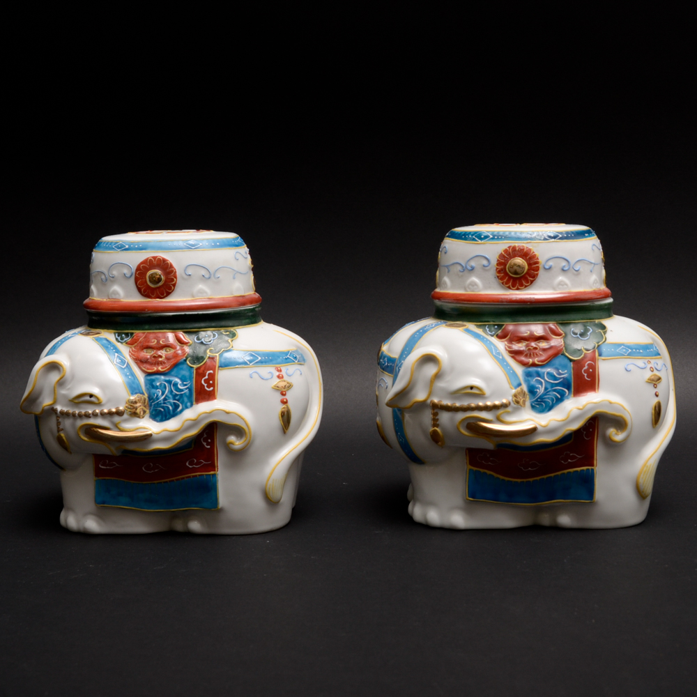 Japanese Ceramic Elephant Jars
