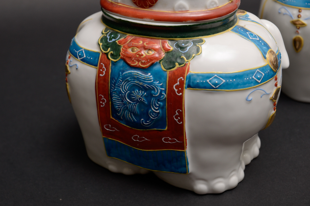 Japanese Ceramic Elephant Jars