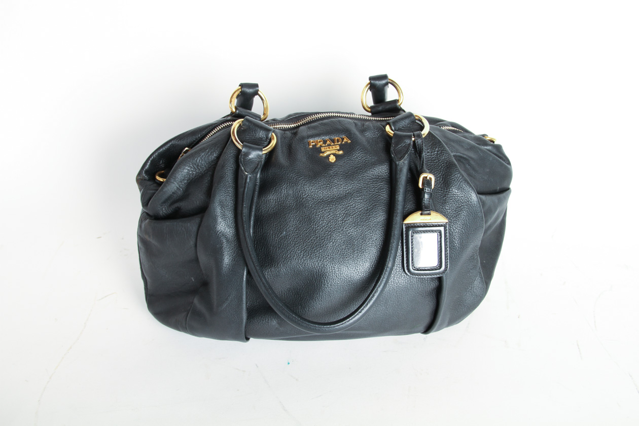 Black Leather Prada Hobo Style Bag