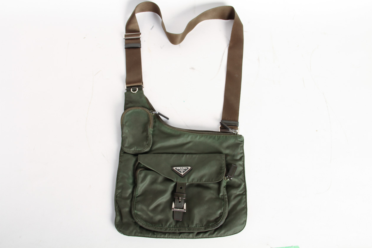 Green Prada Canvas Crossbody Messenger Bag