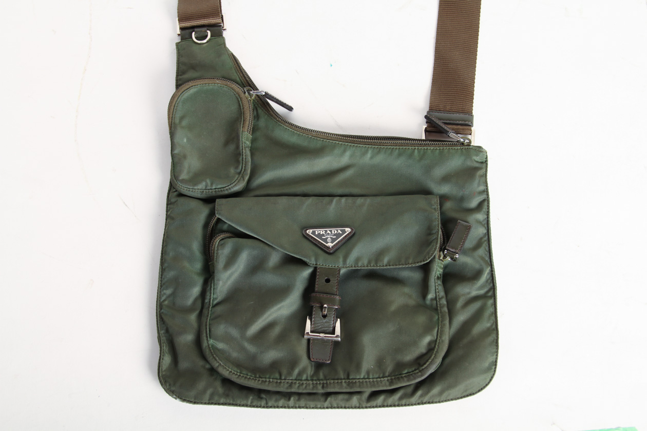 Green Prada Canvas Crossbody Messenger Bag