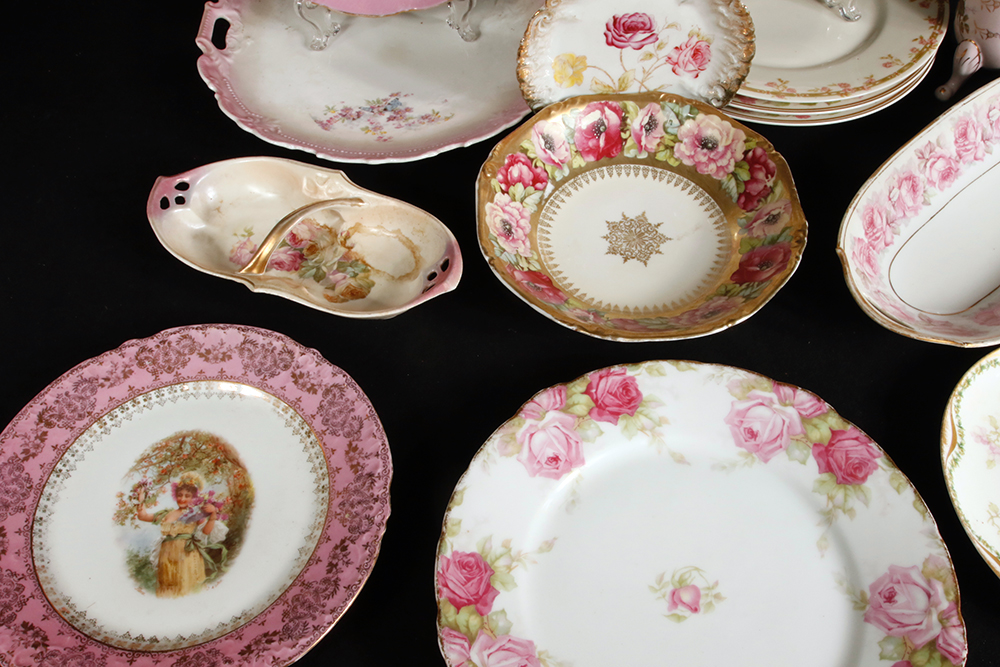 Collection of Antique and Vintage Pink China Pieces Including Thomas of Bavaria, Limoges, and Haviland