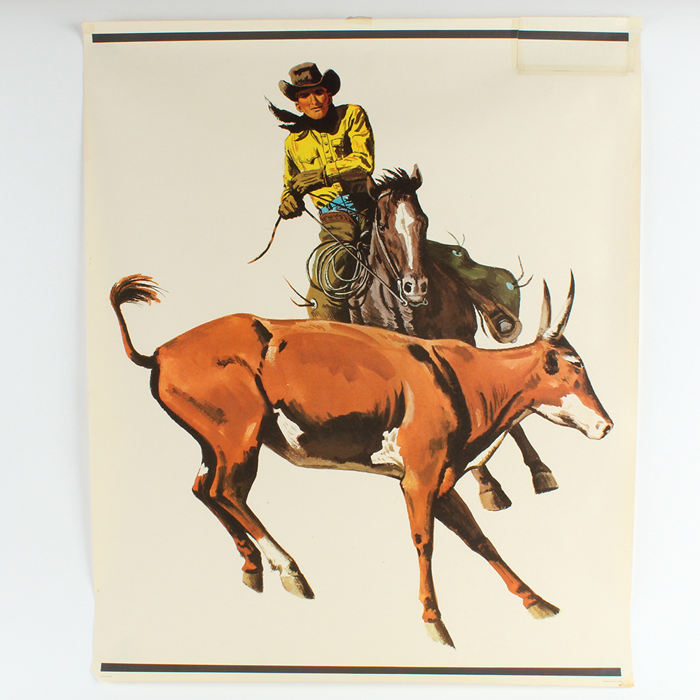 Pair of 1975 Vintage Del Monte Western Cowboy Lasso Scene Advertisement Posters