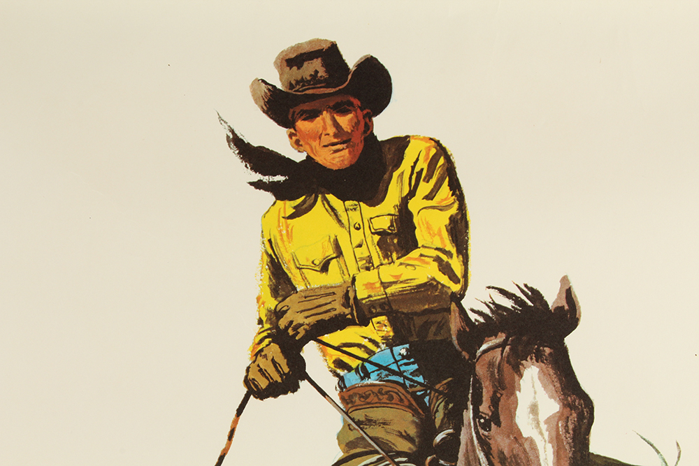 Pair of 1975 Vintage Del Monte Western Cowboy Lasso Scene Advertisement Posters