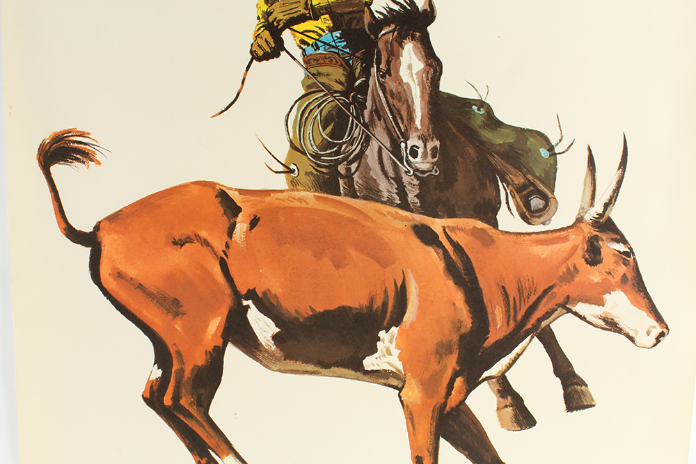 Pair of 1975 Vintage Del Monte Western Cowboy Lasso Scene Advertisement Posters