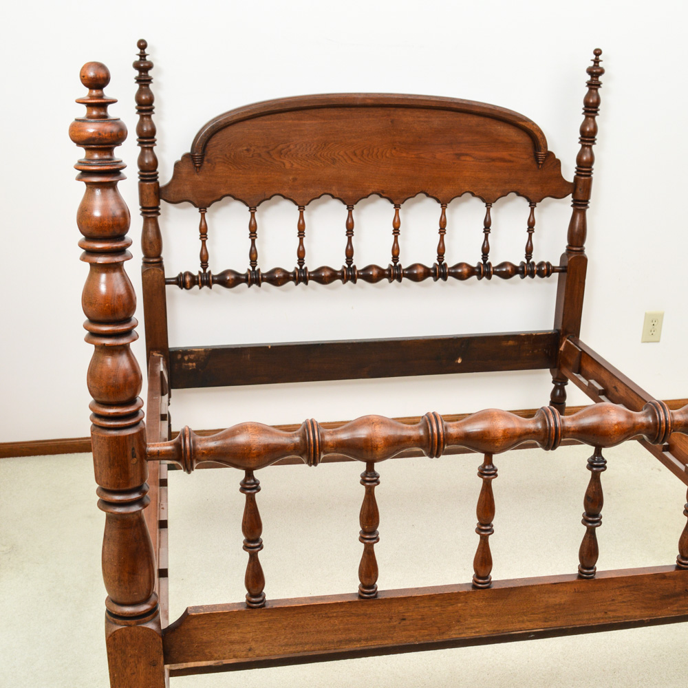 Antique Walnut Queen Size Four Poster Bed Frame