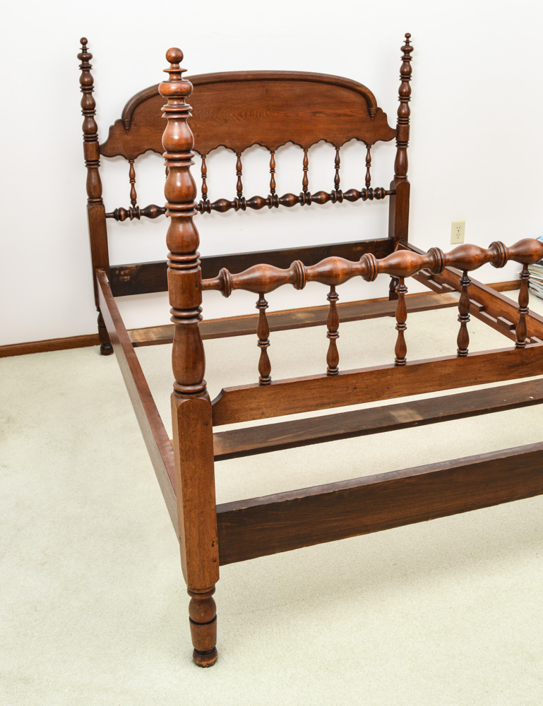 Antique Walnut Queen Size Four Poster Bed Frame