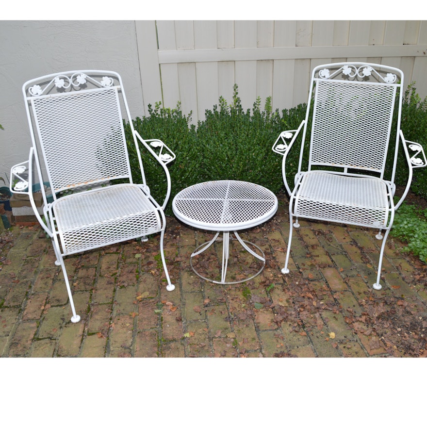 Vintage Wrought Iron Patio Chairs with Table