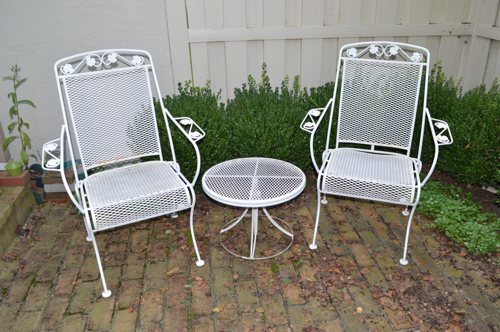 Vintage Wrought Iron Patio Chairs with Table