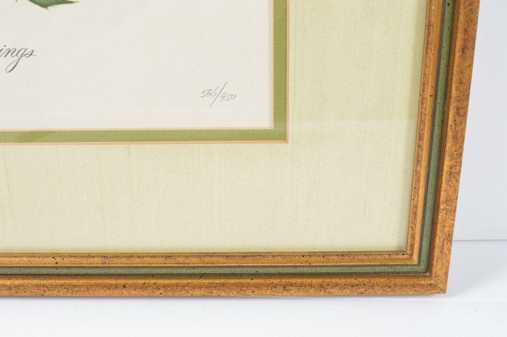 Signed Limited Edition John A. Ruthven Print Titled "Cedar Waxwings"