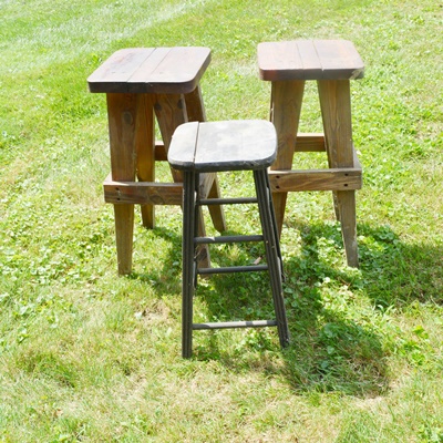 Three Wood Workbench Stools