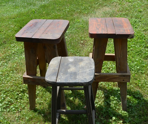 Three Wood Workbench Stools