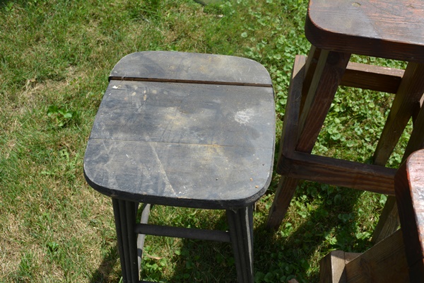 Three Wood Workbench Stools