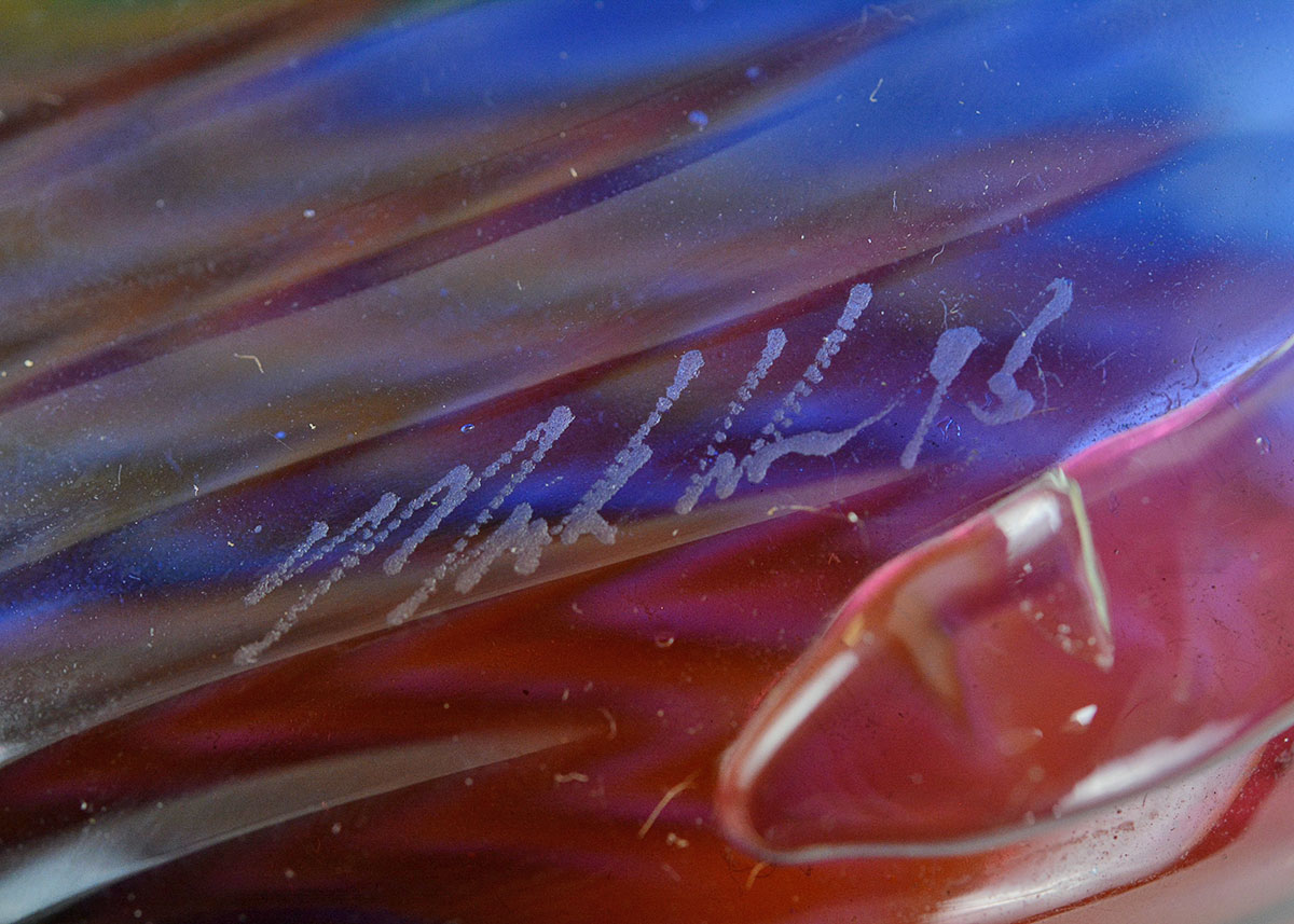 Mark Weiner Signed Rainbow Art Glass Pitcher