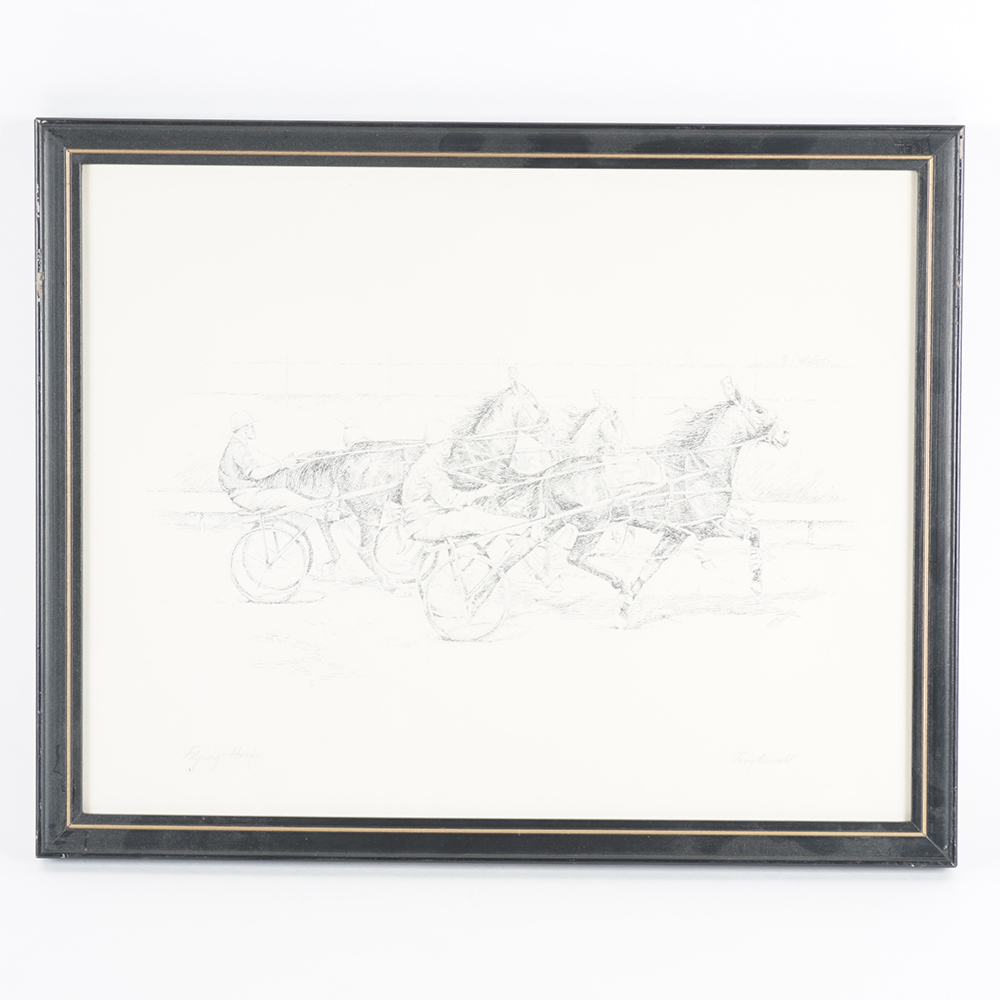 Four Framed Signed Equestrian Etchings by Tony Oswald
